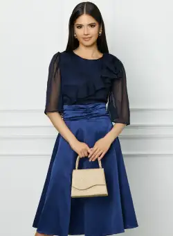 Rochie DY Fashion bleumarin cu bust din voal si fusta din satin