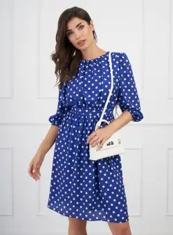 Rochie DY Fashion clos albastra cu buline albe