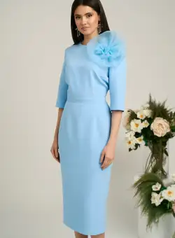 Rochie Dy Fashion de ocazie din stofa bleu cu floare maxi