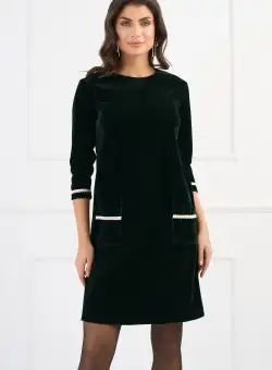 Rochie DY Fashion din catifea verde cu buzunare
