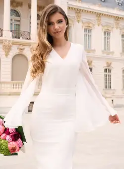 Rochie DY Fashion din stofa alba cu maneci ample din voal