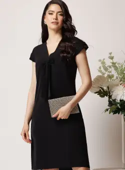 Rochie DY Fashion din triplu voal neagra cu funda la decolteu