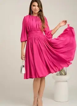 Rochie DY Fashion din voal fucsia clos cu pliuri