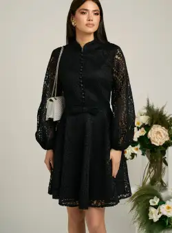 Rochie DY Fashion eleganta din dantela neagra cu nasturi la bust