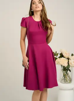 Rochie DY Fashion eleganta din stofa magenta cu spatele gol