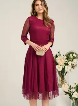 Rochie DY Fashion eleganta din tull cu buline catifelate magenta