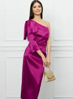 Rochie DY Fashion magenta din tafta cu funda pe umar