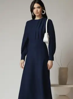 Rochie DY Fashion office din stofa bleumarin cu pliuri pe bust