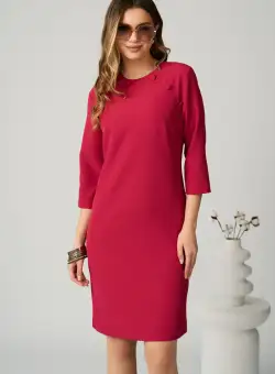 Rochie DY Fashion office din stofa fucsia cu nasturi la umeri