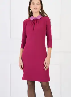 Rochie DY Fashion office din stofa magenta cu guler lila