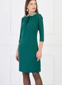 Rochie DY Fashion office din stofa verde cu guler verde mint