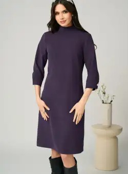 Rochie DY Fashion office din velur mov simpla cu buzunare