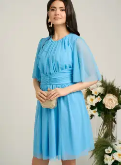 Rochie Dy Fashion scurta bleu de ocazie din tull fin