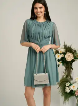Rochie Dy Fashion scurta gri de ocazie din tull fin
