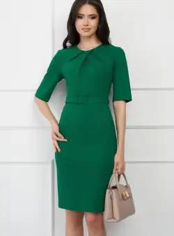 Rochie DY Fashion verde cu pliuri la bust si curea in talie