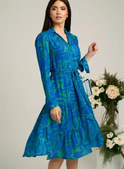 Rochie eleganta de zi cu imprimeuri verzi si albastre
