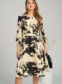 Rochie Ella Collection Dasha de zi din voal ivory cu imprimeuri negre