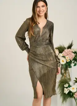 Rochie Ella Collection Noria eleganta din lurex aurie