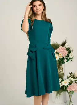 Rochie Ella Collection Quinn office din stofa verde cu funde la buzunare