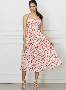 Rochie Jessie alba cu floricele roz
