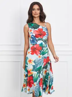 Rochie LaDonna bleu cu imprimeu exotic