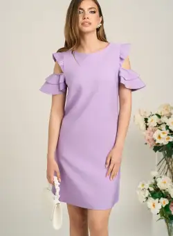 Rochie LaDonna office din stofa lila cu volane la maneci