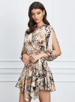 Rochie LaDonna petrecuta bej cu animal print