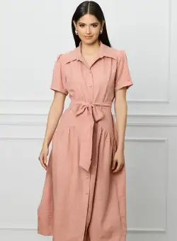 Rochie LaDonna roz prafuit cu cordon in talie