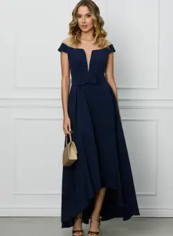 Rochie MBG bleumarin lunga cu funda in talie