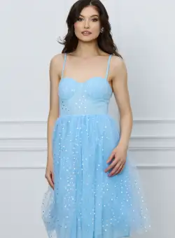 Rochie Mira midi bleu cu stelute argintii
