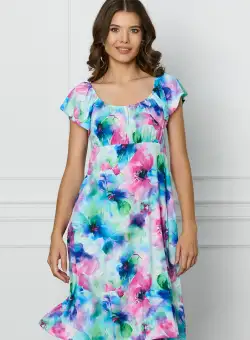 Rochie Miruna albastra cu imprimeu fucsia