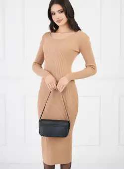 Rochie Miruna bej din tricot cu dantela la spate
