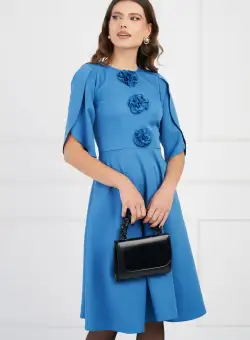 Rochie Moze albastra cu flori la bust