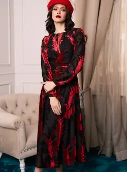 Rochie Moze eleganta cu insertii din catifea rosie