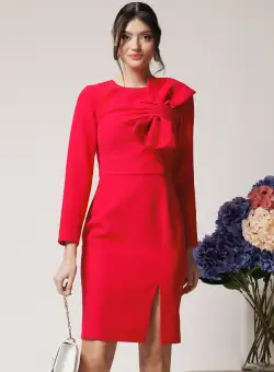 Rochie Moze eleganta din stofa fucsia cu funda maxi pe bust