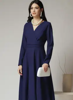 Rochie Moze office din crep bleumarin cu bust petrecut