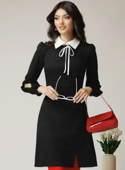 Rochie Moze office din stofa neagra cu guler alb
