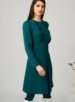 Rochie Moze office din stofa verde cu volane pe bust