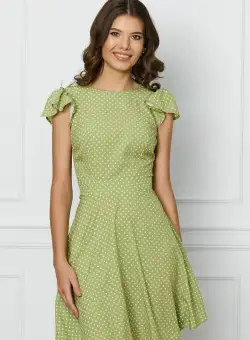 Rochie Moze verde fistic cu buline si volane la maneci