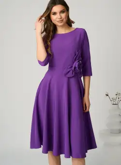 Rochie office din stofa mov cu floare in talie