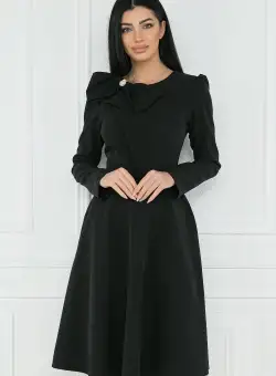 Rochie office din stofa neagra cu funda maxi la bust
