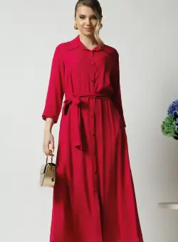 Rochie office din viscoza fucsia cu cordon in talie