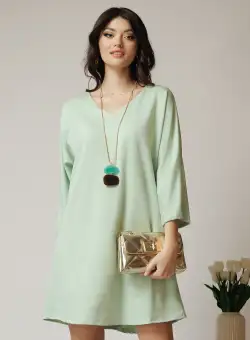 Rochie smart-casual din viscoza verde mint cu funda din satin la spate