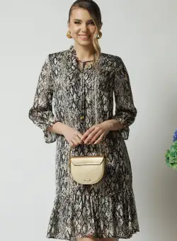 Rochie vaporoasa din voal cu print snake gri