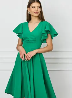 Rochie verde cu volane la maneci