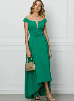 Rochie verde lunga cu funda in talie