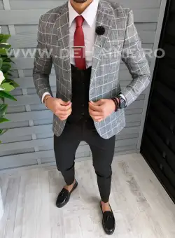 Sacou barbati in carouri slim fit B1486 N8-3.1
