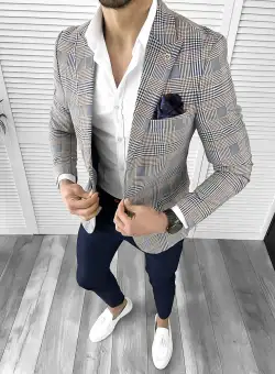 Sacou barbati slim fit albastru 732 I9-4