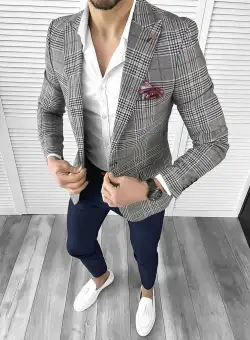 Sacou barbati slim fit in carouri 704 x13