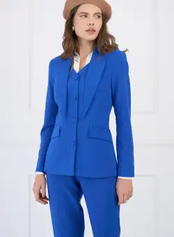 Sacou LaDonna office din stofa albastru cu croi cambrat si nasturi